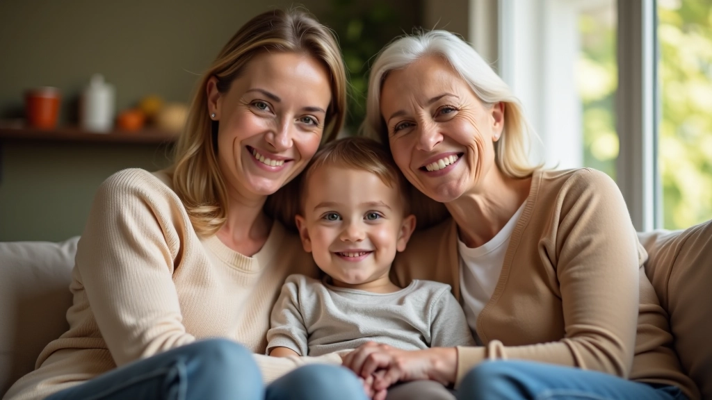 Aile bireylerinin oturma odasında birlikte zaman geçirdiği, kuşaklar arası bağlantının simgelenmesi