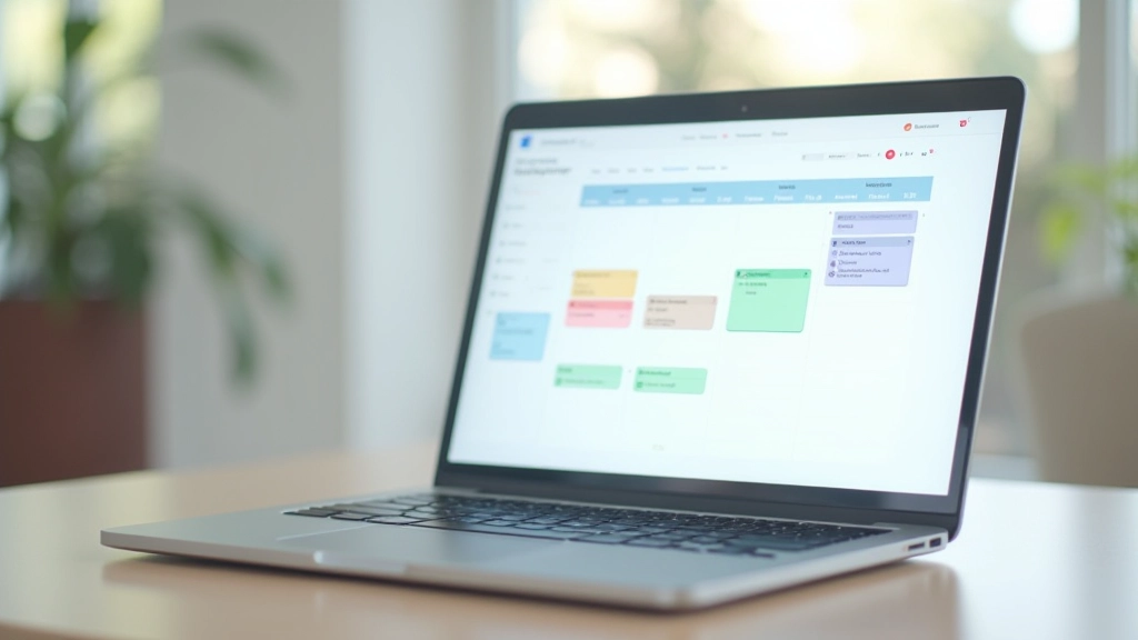 Bilgisayar ekranında Google Calendar açık, renkli olaylar ve bildirimler gösteriliyor, profesyonel bir masa ortamında